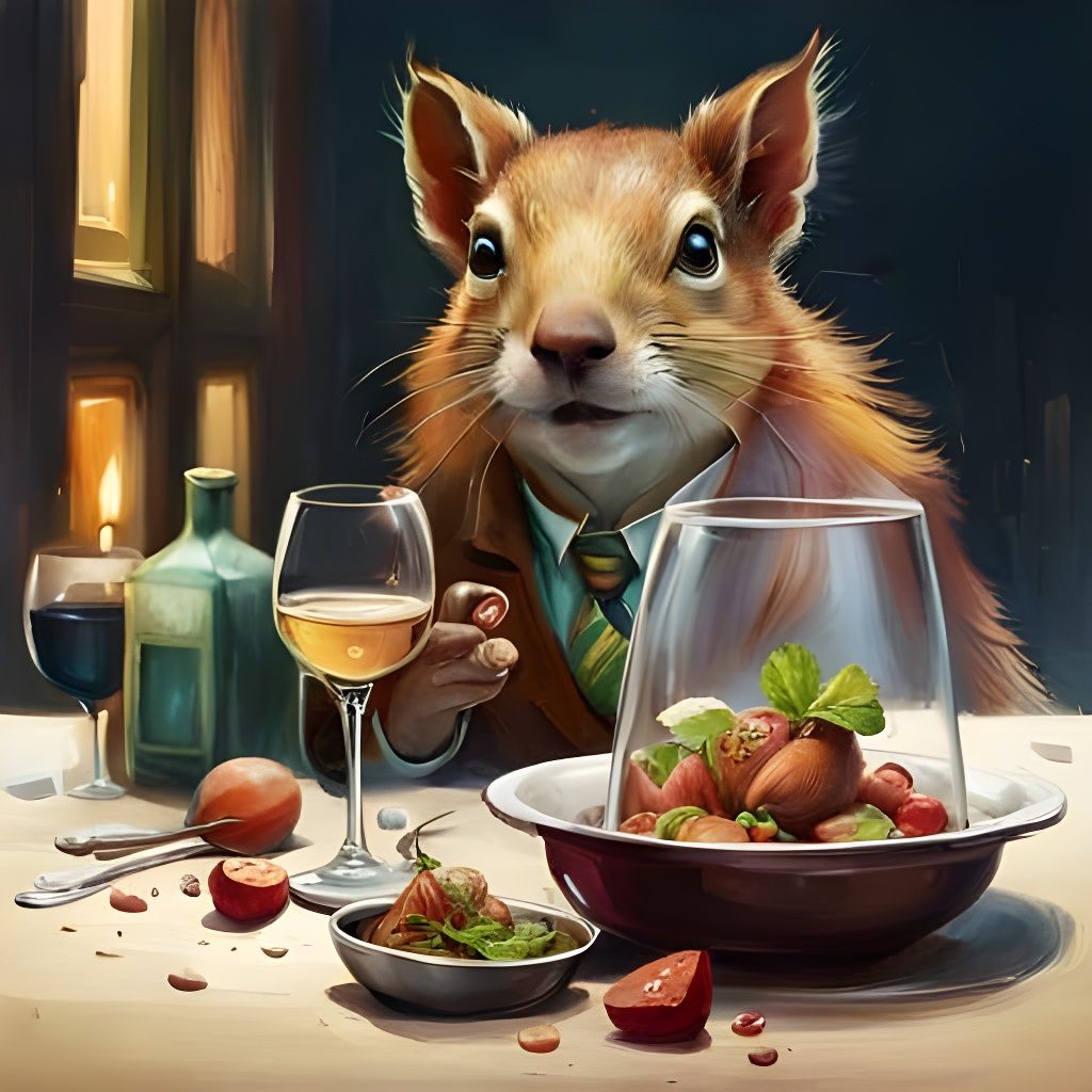Squirrel Fine Dining: Digital Art Masterpiece