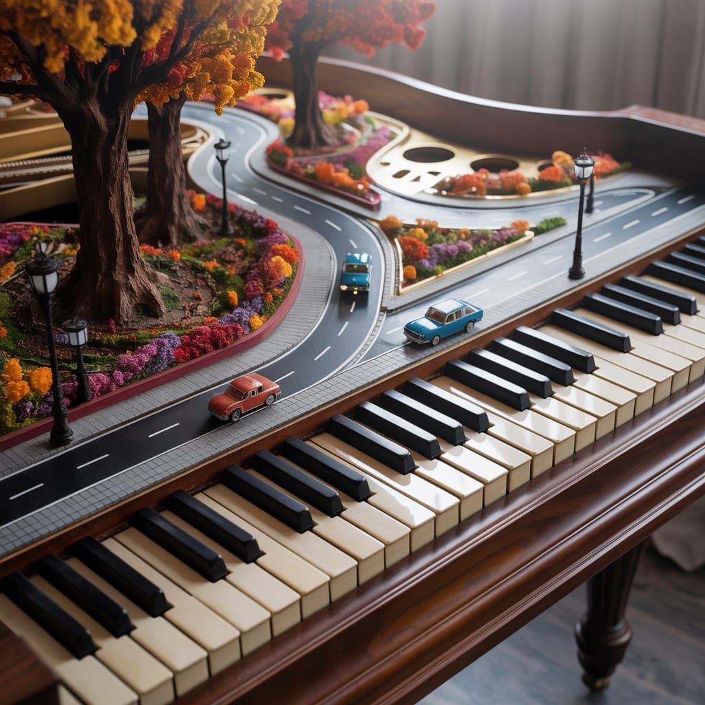 Grand Piano Keys Transform into Miniature Cityscape with Tre...