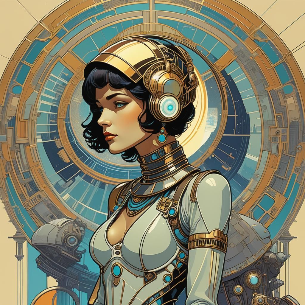 Solarpunk Network in Art Deco Style