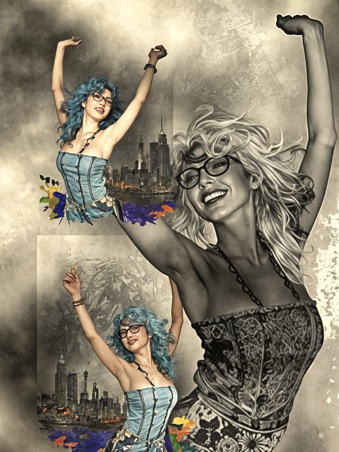 Joyous Woman Dancing in New York City Collage