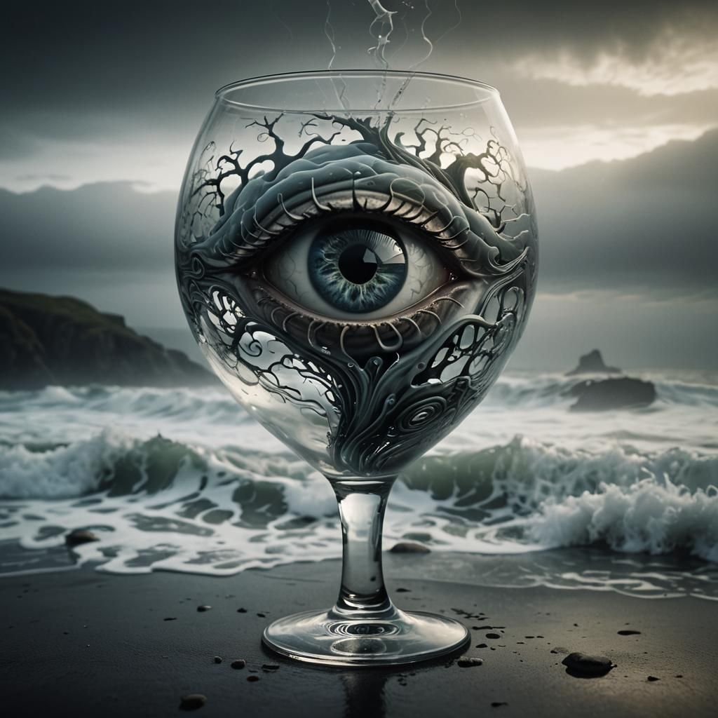 Surreal Glass A with Brain and Eye