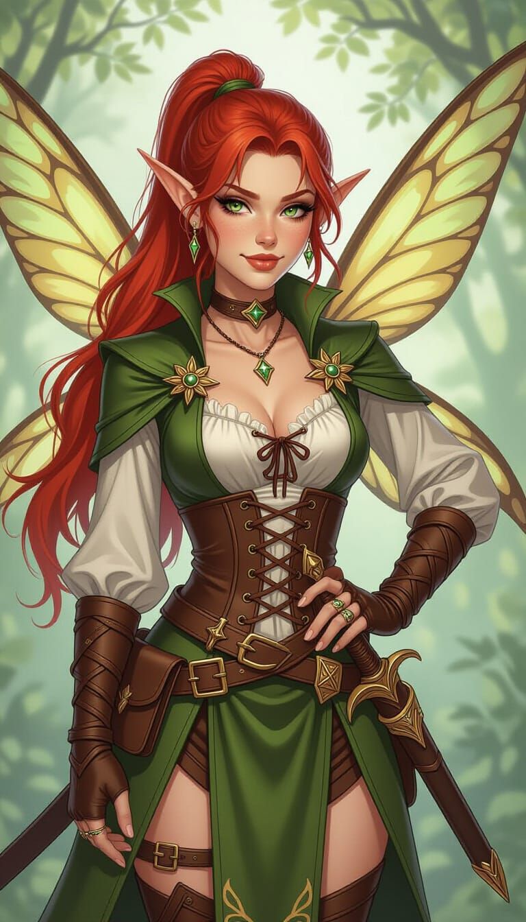 Lyra Shadowglade: Half-Elf Fairy Rogue Illustration