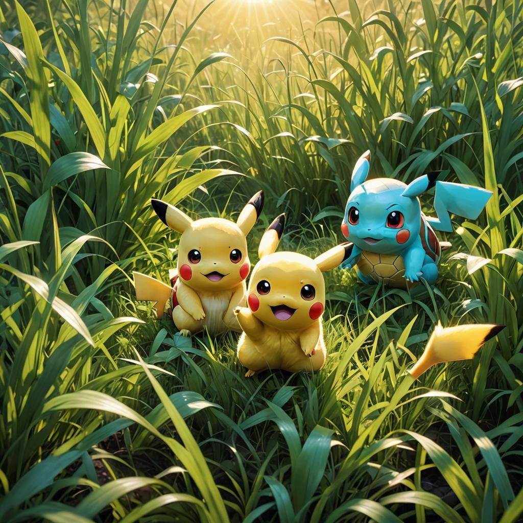 Pikachu and Squirtle Play: Pixar-Style 3D Art