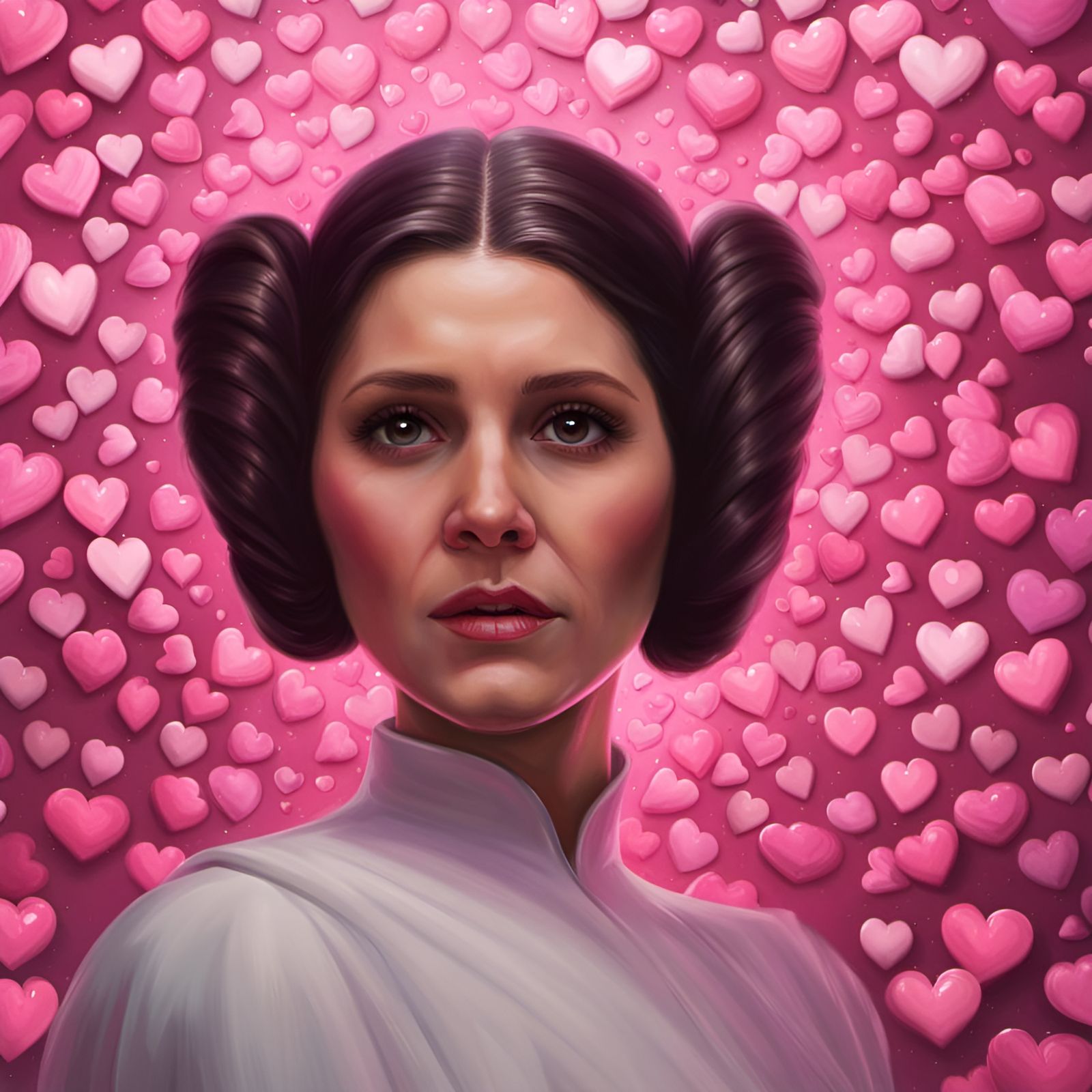 Princess Leia Surrounded by Hearts: Digital Portrait