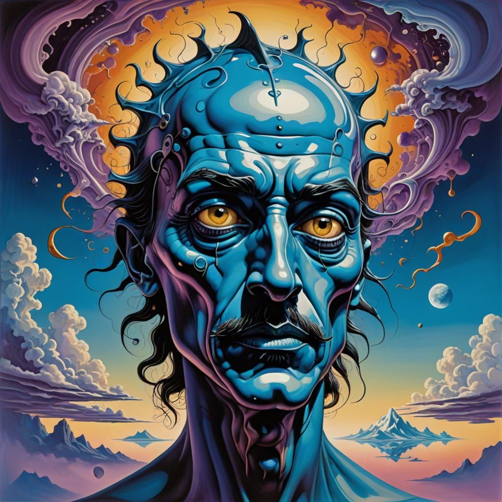 Surreal Blue Alien Portrait in Dreamlike Impressionistic Sty...