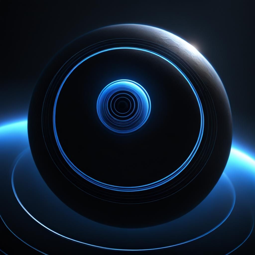Luminescent Planet with Concentric Halos: Dark Fantasy Art