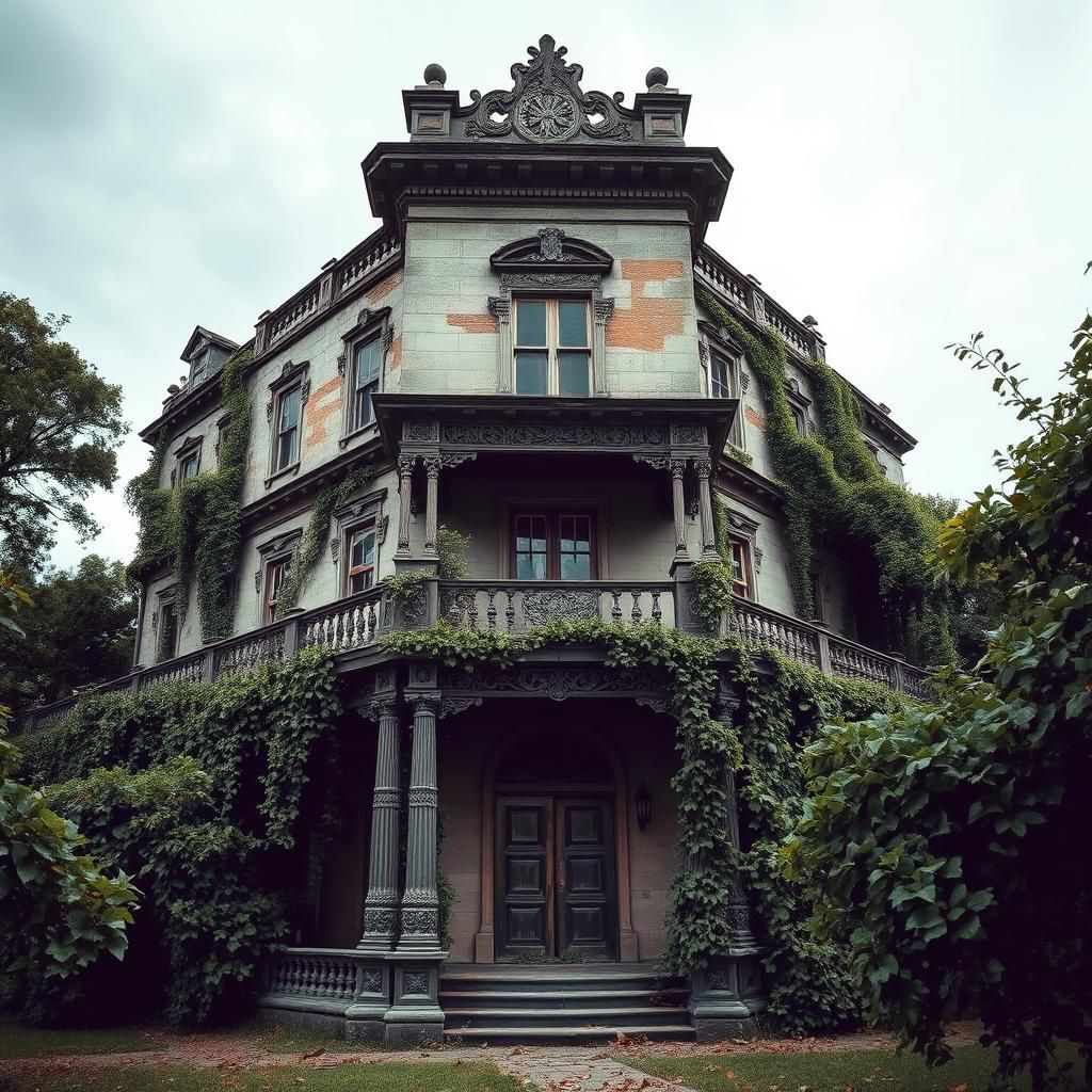 Decayed New Orleans Mansion in Vines, Dreamlike Digital Art