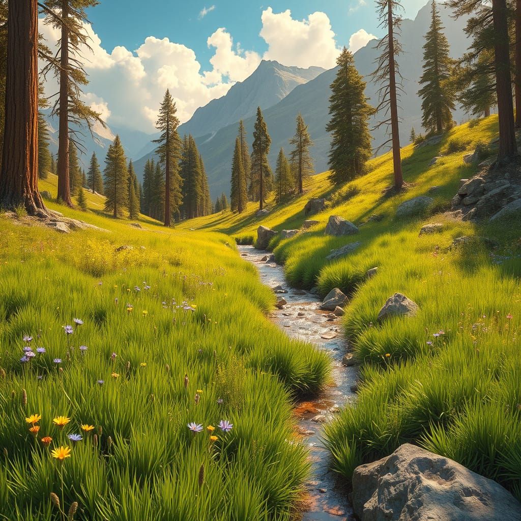 Majestic Mountain Meadow in Golden Light