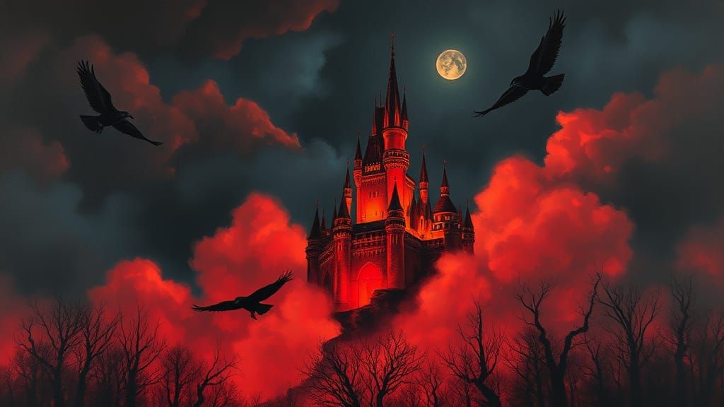 Medieval Castle Illuminated by Fiery Skies
