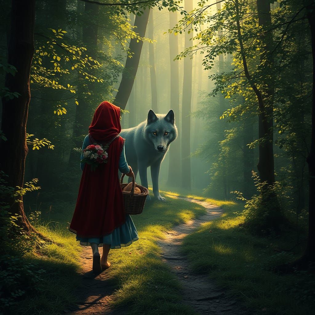 Little Red Riding Hood in a Mystical Forest
