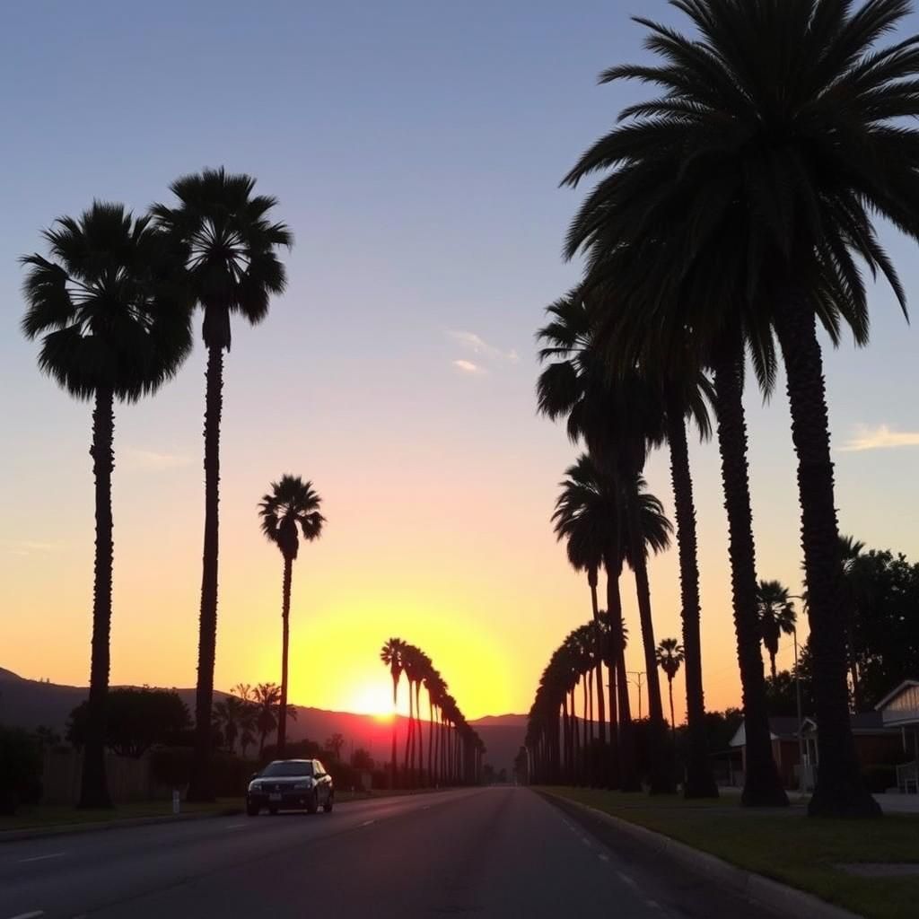 Countach at Sunset with Palm Trees