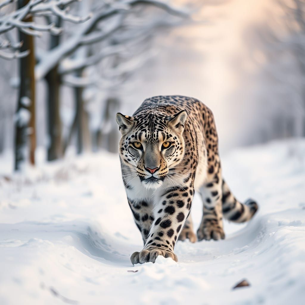 Snow Leopard in Winter Wonderland: Professional Photography