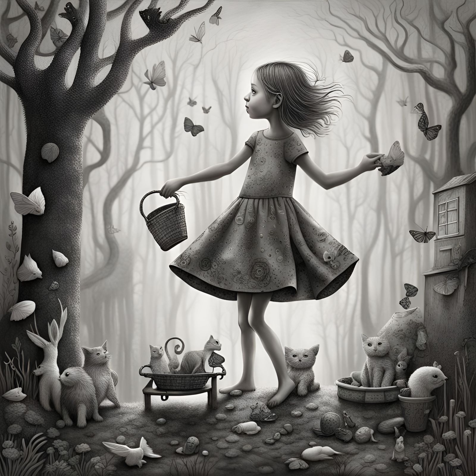 Whimsical Comic Book Art of Girl Playing