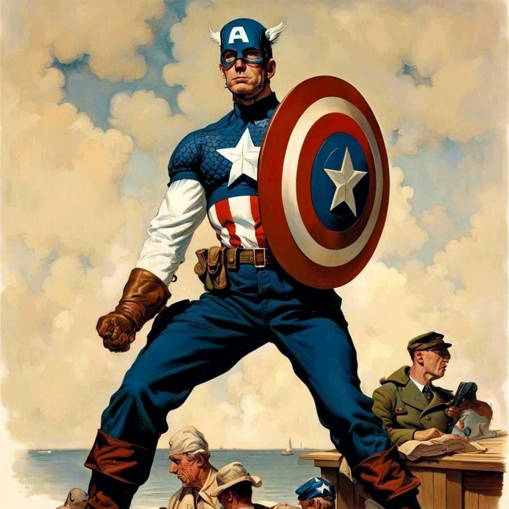 Captain America in Rockwell's Americana Style