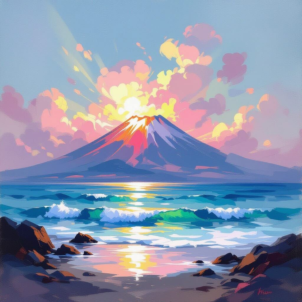 Volcano Eruption in Impressionist Rococo Style
