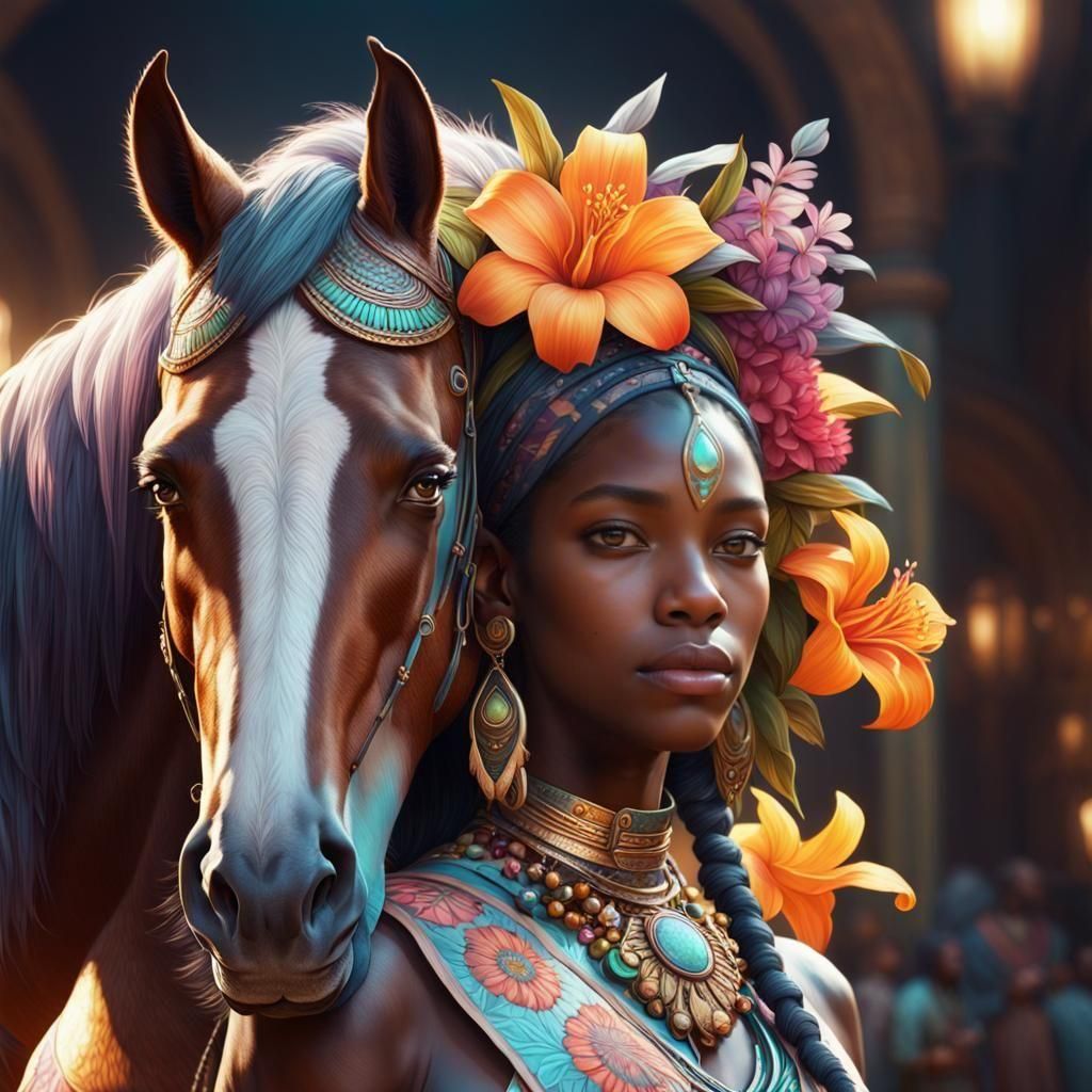 Ethereal African Fantasy Portrait with Horse