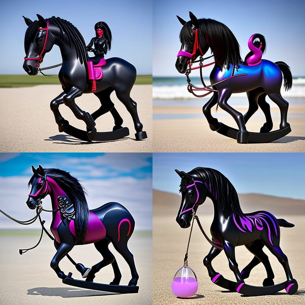 Gothic Vantablack Toy Rocking Horse in Hyperrealism