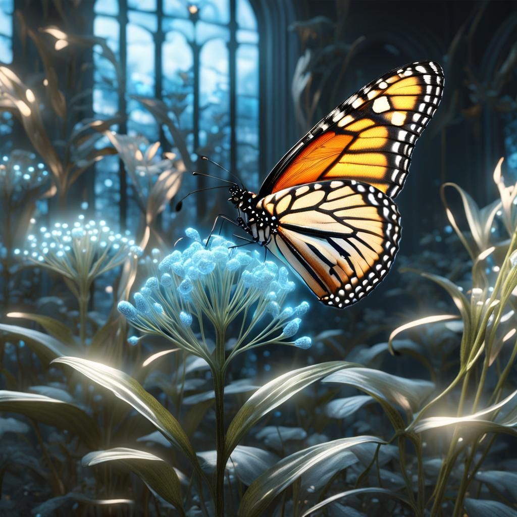 Bioluminescent Butterfly in Victorian Light