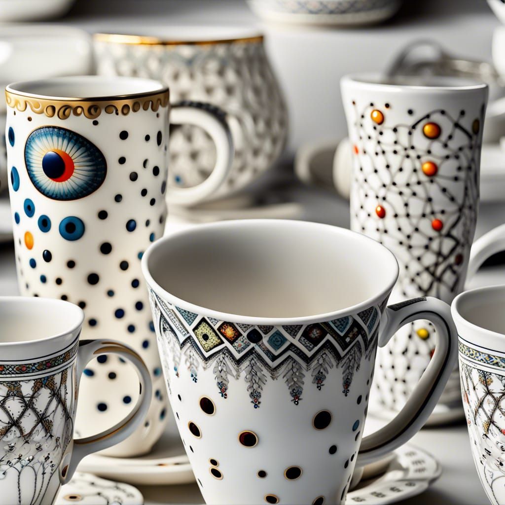 Ornate Bone China Mugs in Miro Style