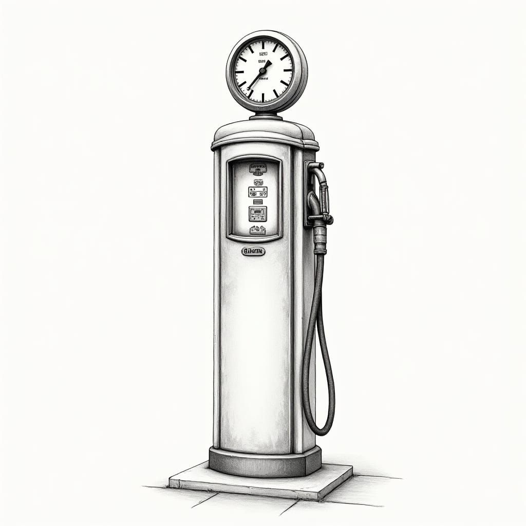 Vintage Gas Pump: Detailed Pencil Drawing
