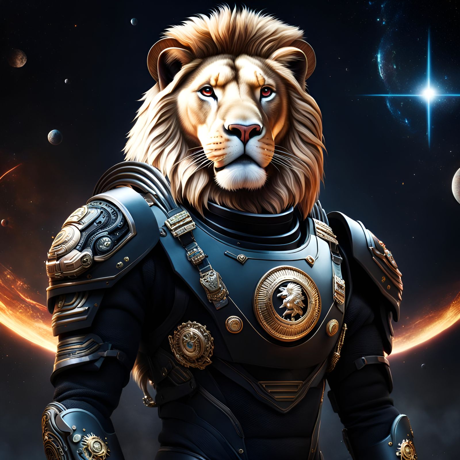Hyperrealistic Lion Cyborg in Military Outfit
