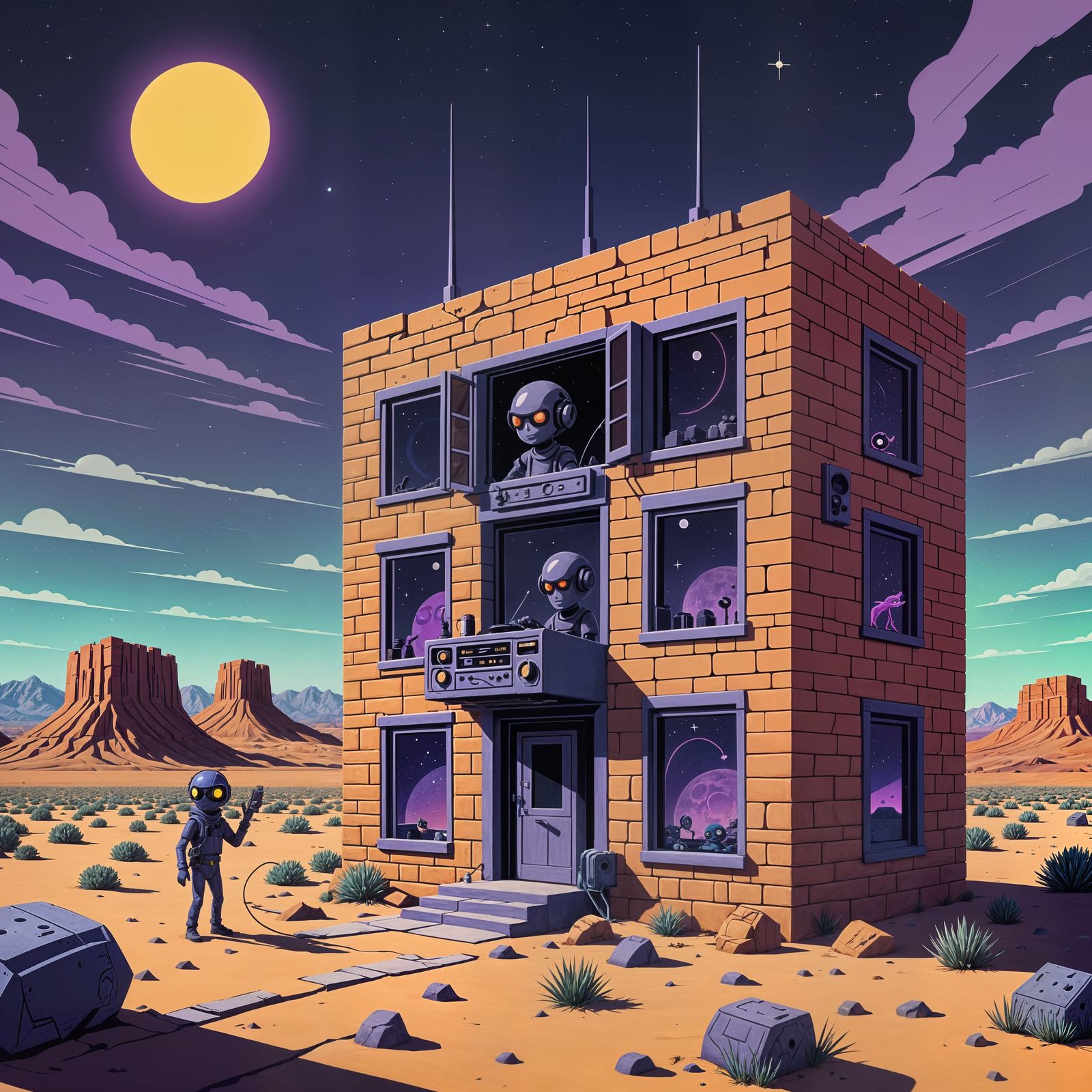 Surreal Cartoon Radio Station in Nevada Desert