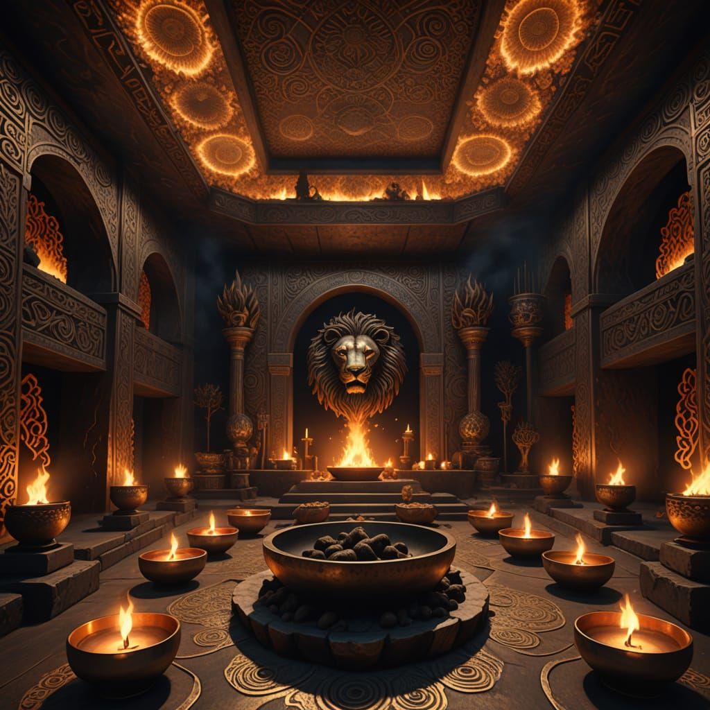 Sacred Shrine Interior with Milk Offerings