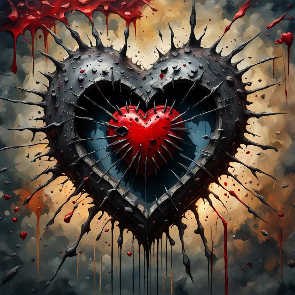 Grotesque Bullet Hole Heart as Impasto Painting