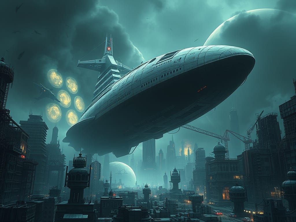 Gigantic Starship in Dystopian City: Photorealistic Digital ...