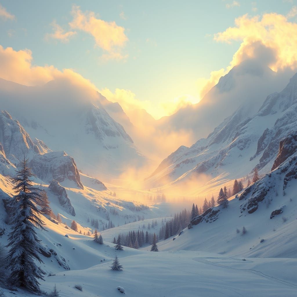 Serene Winter Landscape in Golden Light