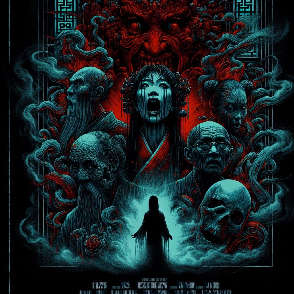 Horror Film Poster in Zen-Inspired Ink Style