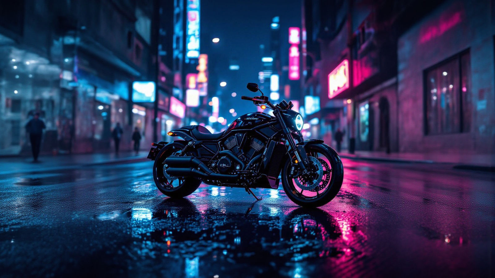 Neon Motorcycle in Cyberpunk City Night Photo