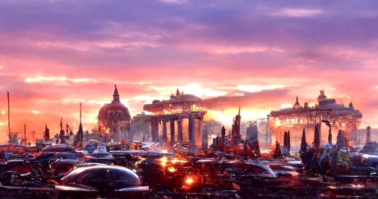 Futuristic Roman City at Sunrise: Matte Painting