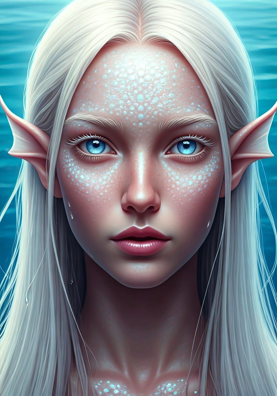 Ethereal Albino Mermaid in Digital Painting Style