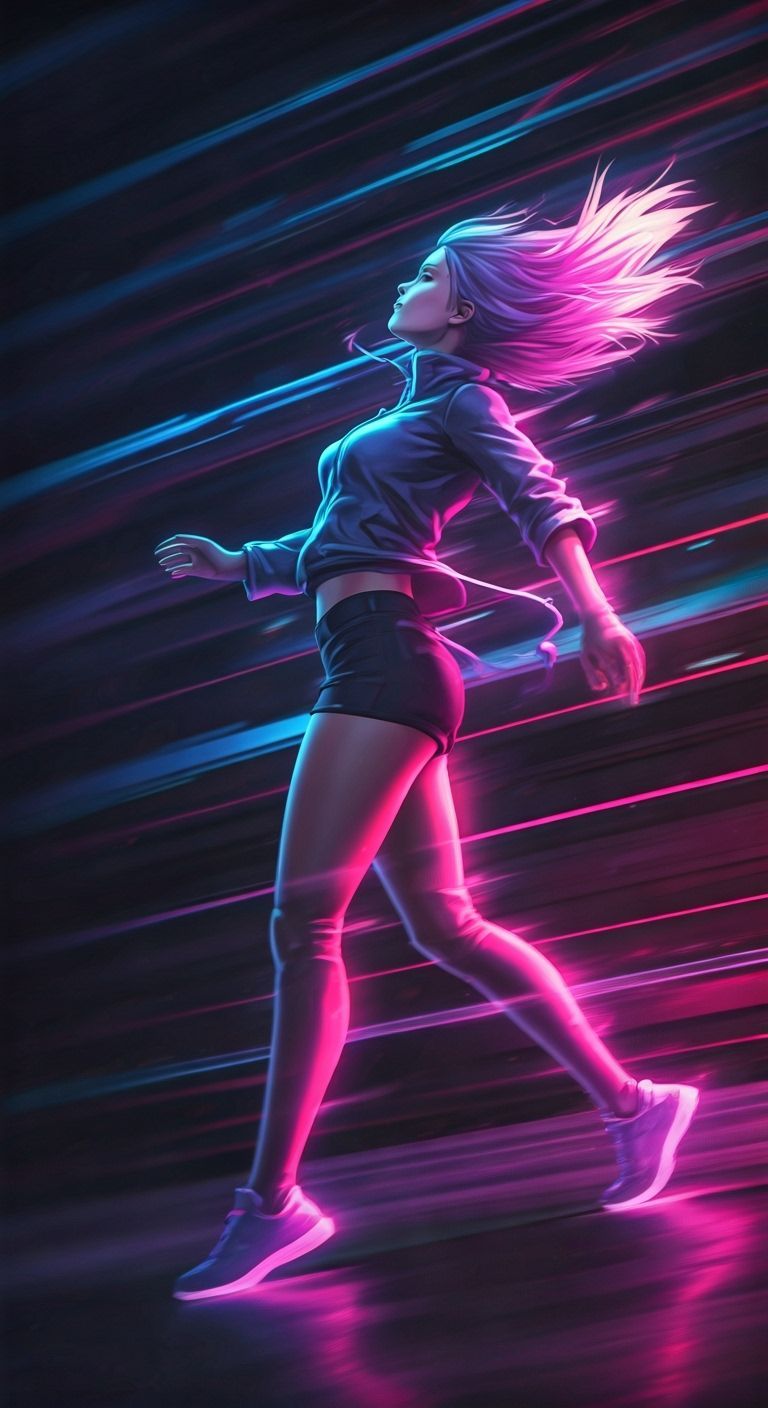 Dynamic Anime Woman in Neon Light