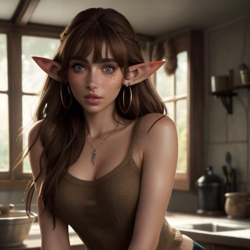 Beautiful Elf with Brown Hair Near River