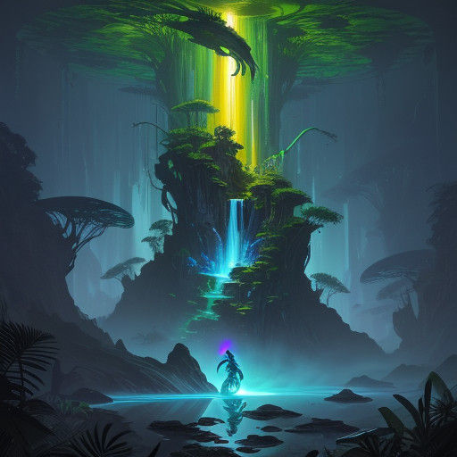 Luminous Alien Encounter in a Futuristic Jungle