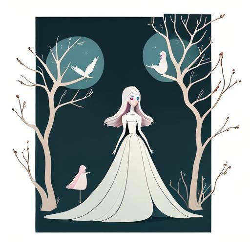 Minimalist Surreal Fairytale Illustration: Doll and Birds