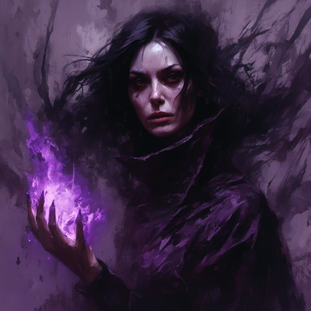 Shadowy Sorceress Possessed by Purple Energy