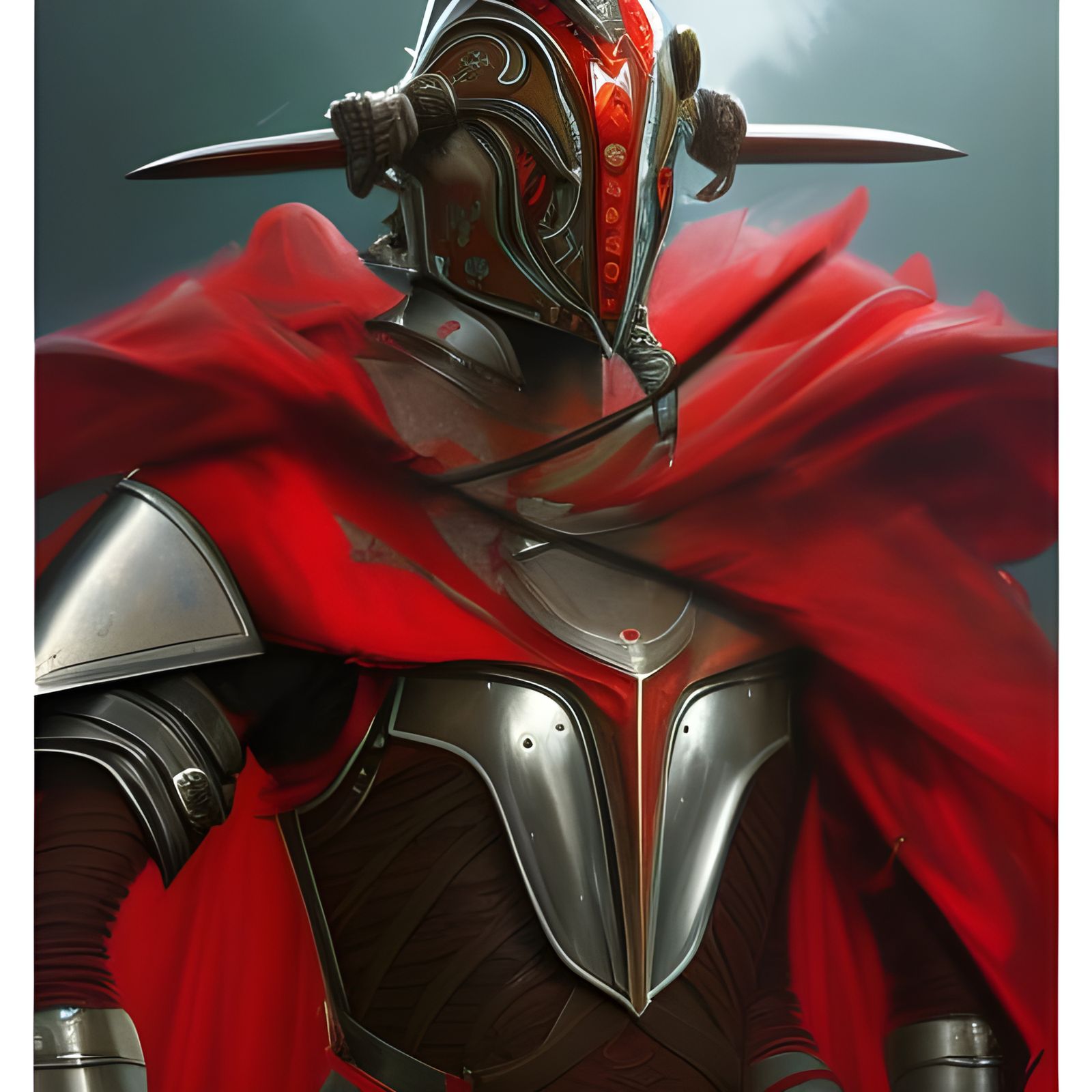 Knight in Red Armor on Black Horse