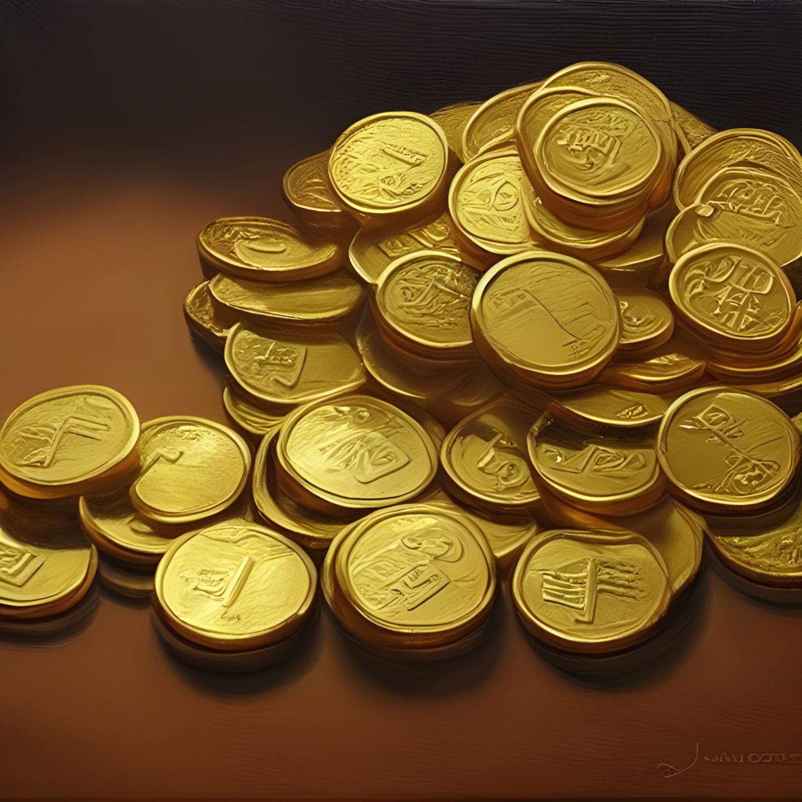 Gold Coins Scattered: Oil Painting