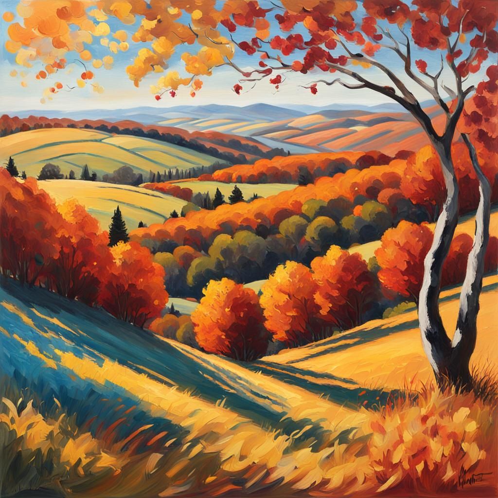 Autumn Landscape in Impressionist Impasto Style
