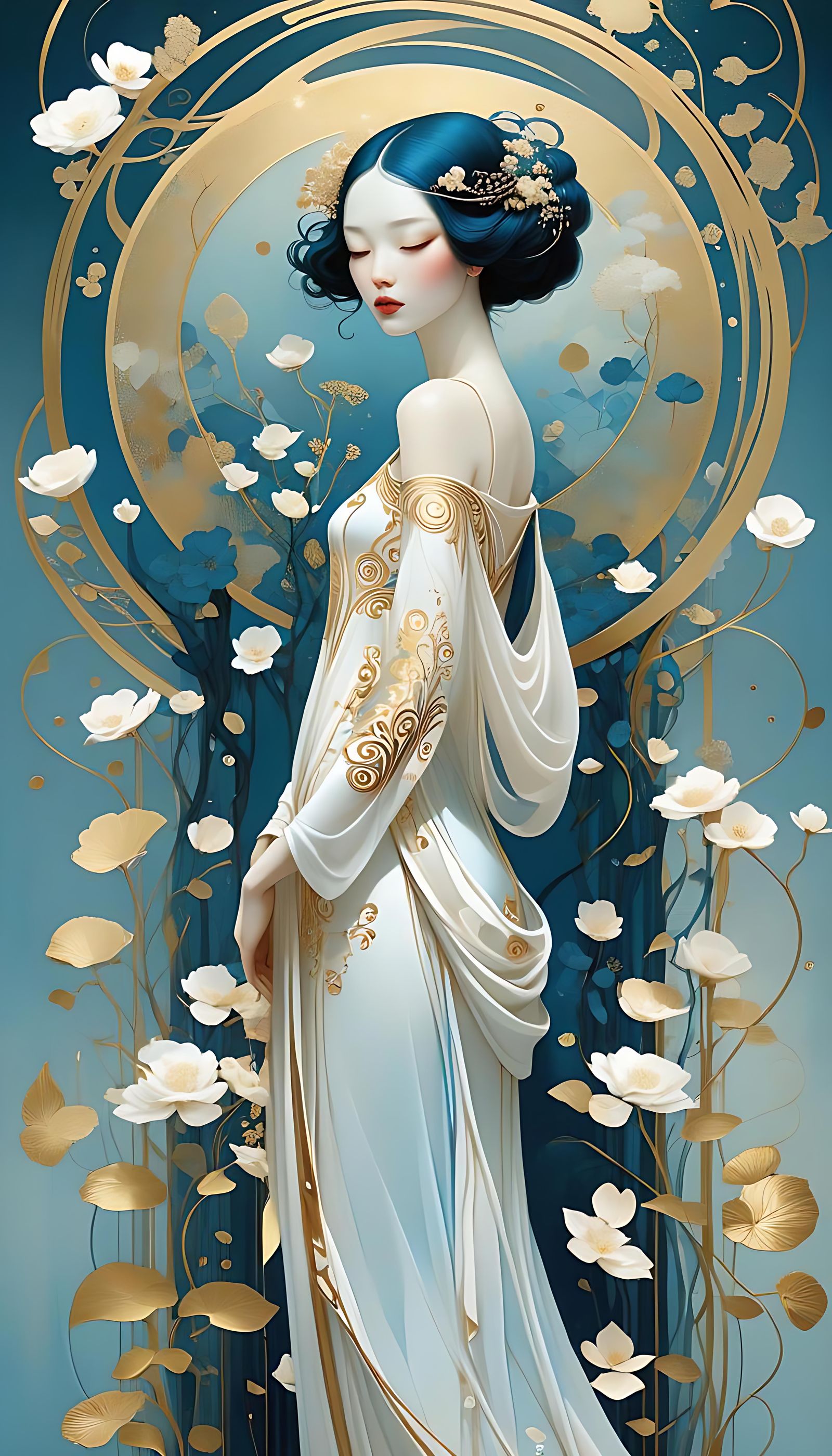 Innocence: Minimalist Art in Gold, Blue, and White