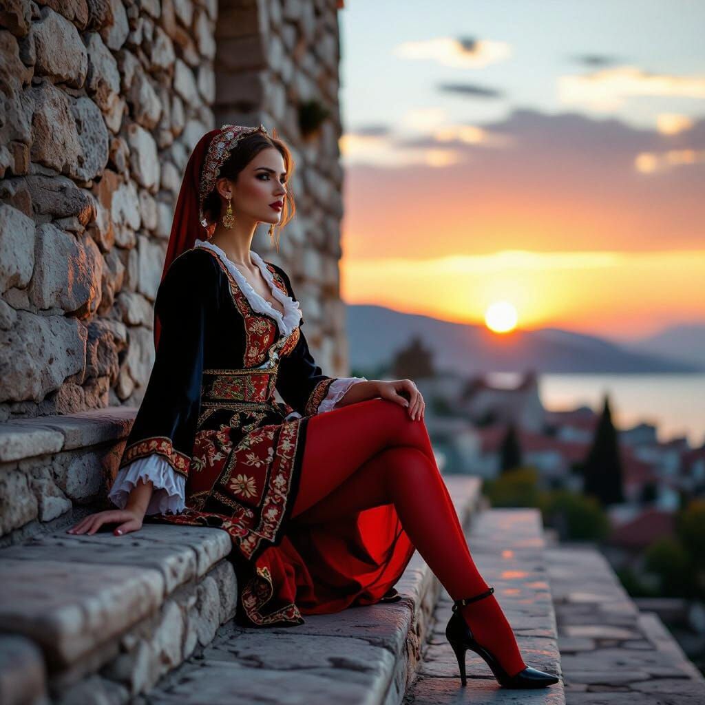 Woman in Macedonian Dress at Tsar Samual's Fortress