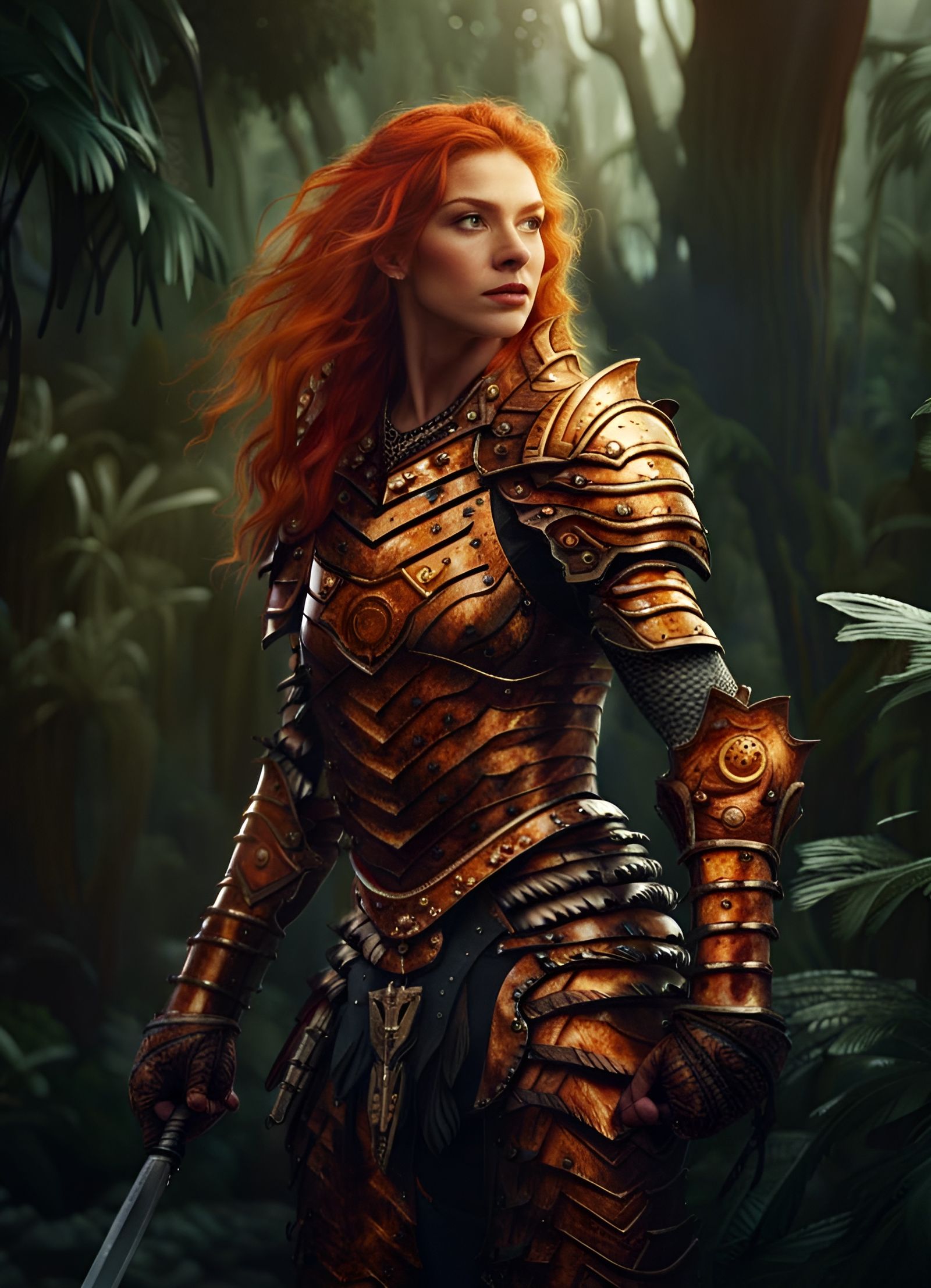 Tiger Knight in Jungle Storm, Fantasy Art