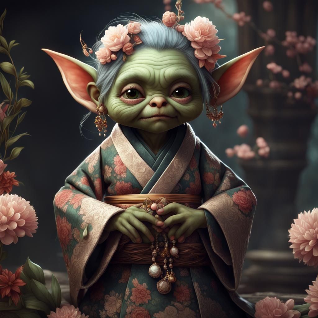 Adorable Goblin in Kimono: Detailed Character Art