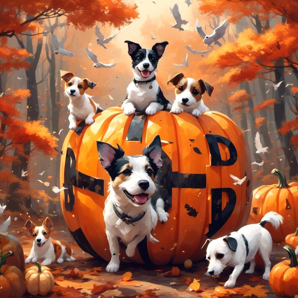 Low-Poly Wooden Cube with Autumnal Decorations