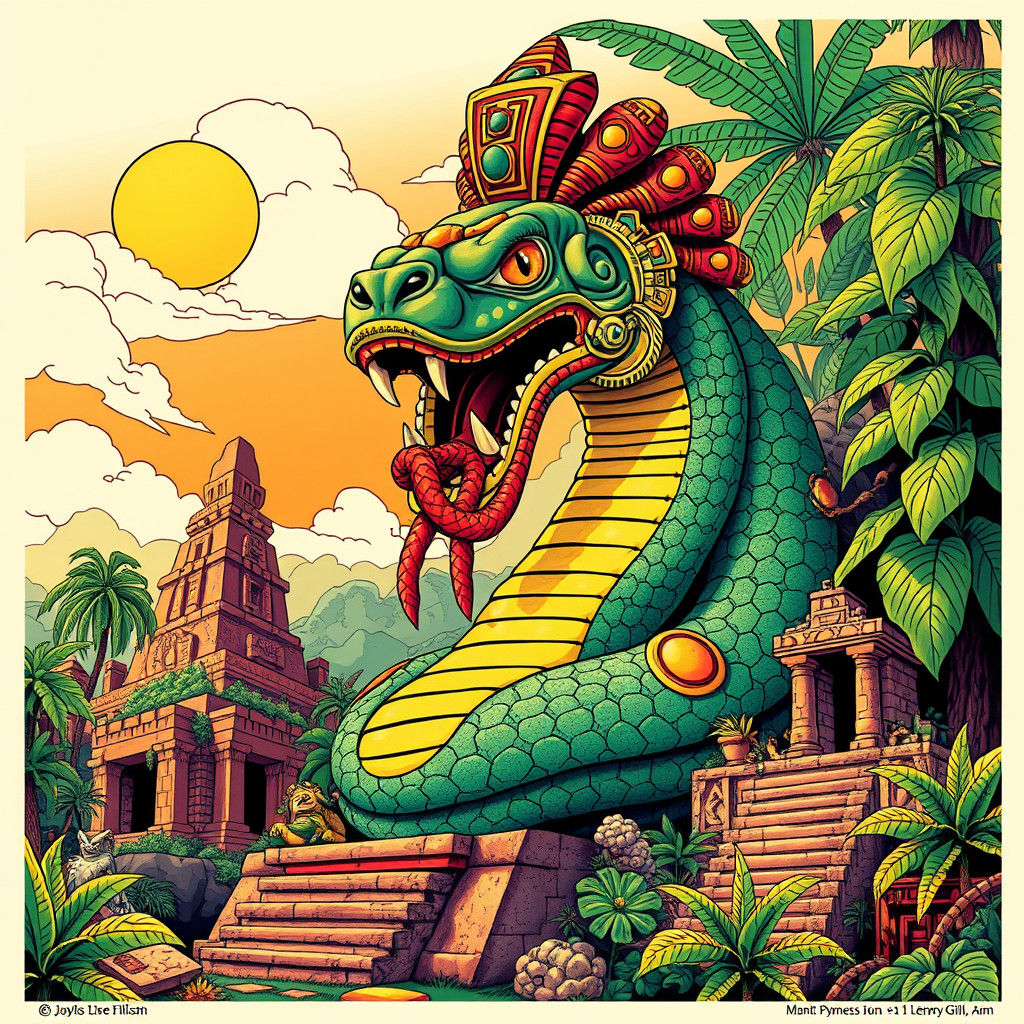 Pre-Columbian Idol Poster Art in Monty Python Style