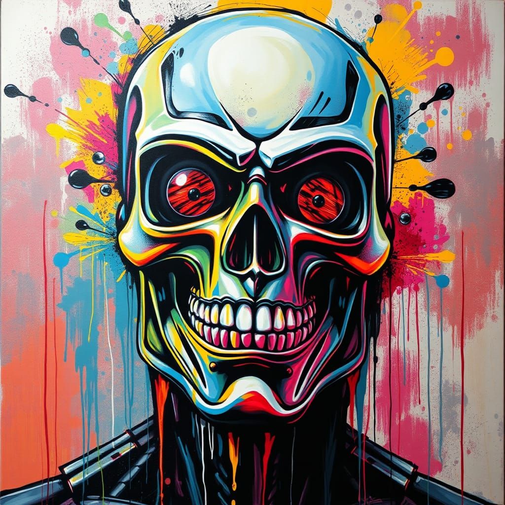 Smiling Terminator Head in Graffiti Art Style
