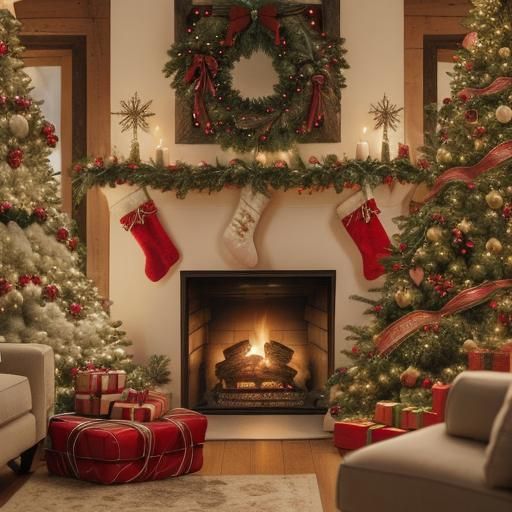 Cozy Christmas Cottage with Yule Log Fire